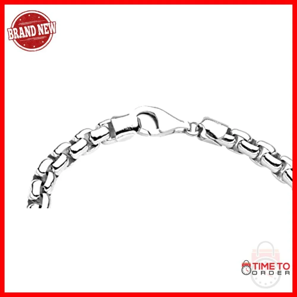 Solid 925 Sterling Silver Italian Box Chain Bracelet for Men, 7.5 Inches